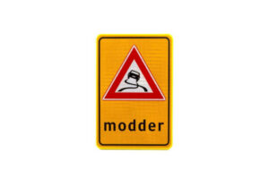 ACTIE Verkeersbord "slipgevaar modder" rechthoek 600 x 400 mm
