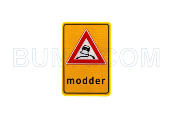 ACTIE Verkeersbord "slipgevaar modder" rechthoek 600 x 400 mm